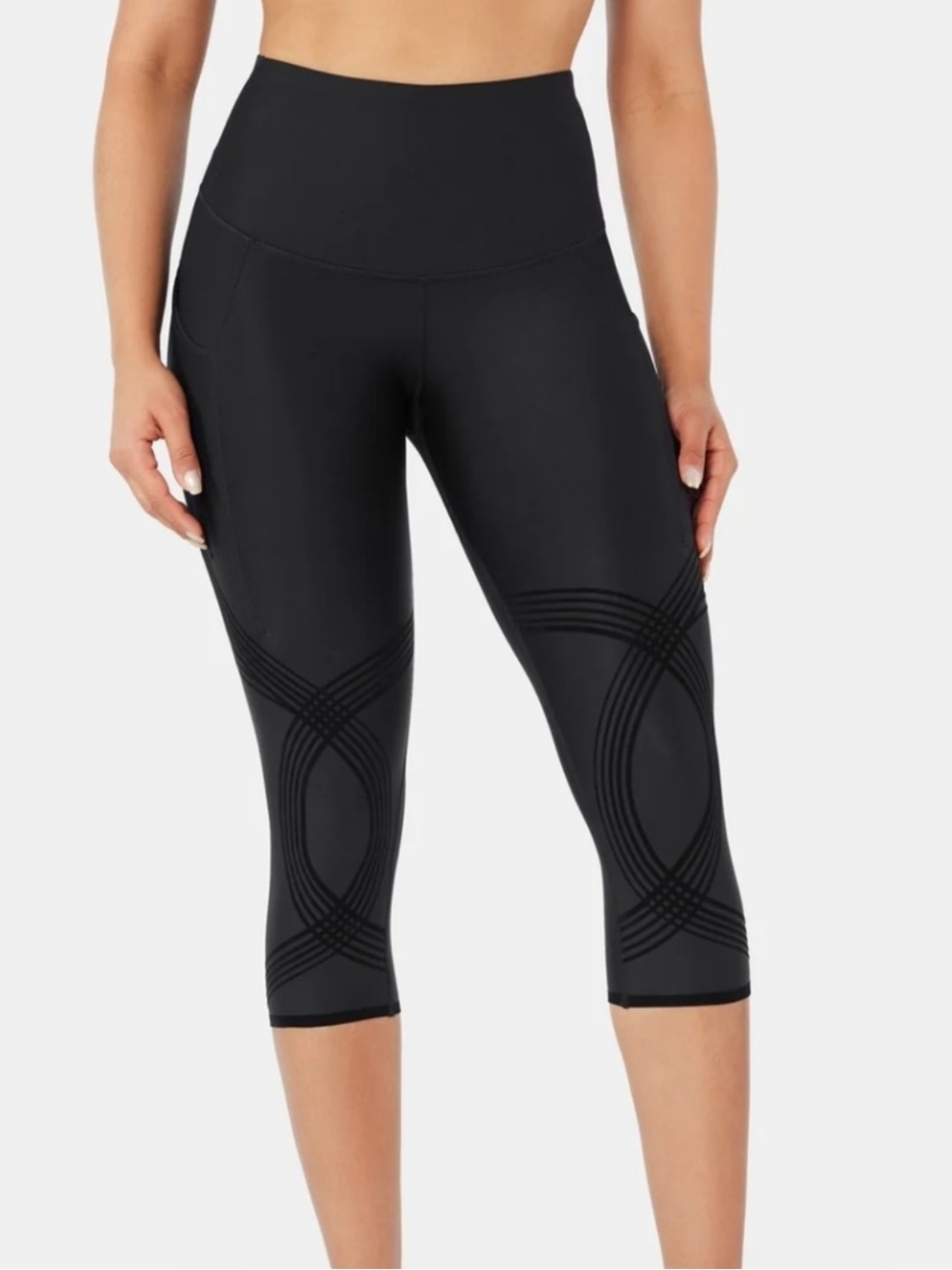 Fanka Body Sculpt Side Pocket Capri Leggings Black Size Large Activewear